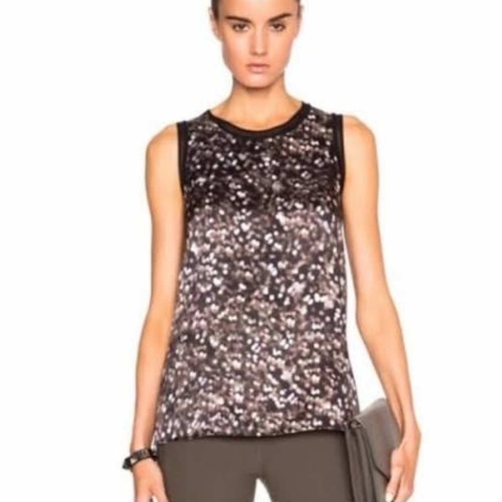 RAG & BONE NEW YORK Silk Edie Speckled Bokeh Print Tank Top Side Slits